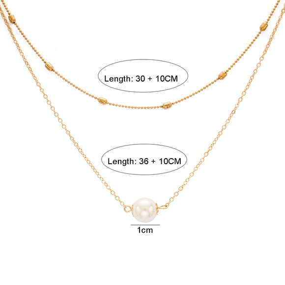 2 Layer Imitation Pearl Necklace Gold - Picture 3 of 4